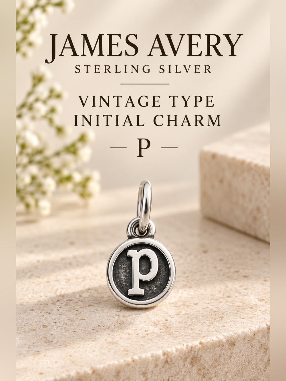 James Avery Vintage Type Initial P Sterling Silver Charm